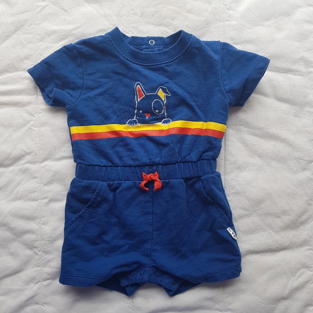 Ellen Degeneres Blue Romper with Red & Yellow Stripes